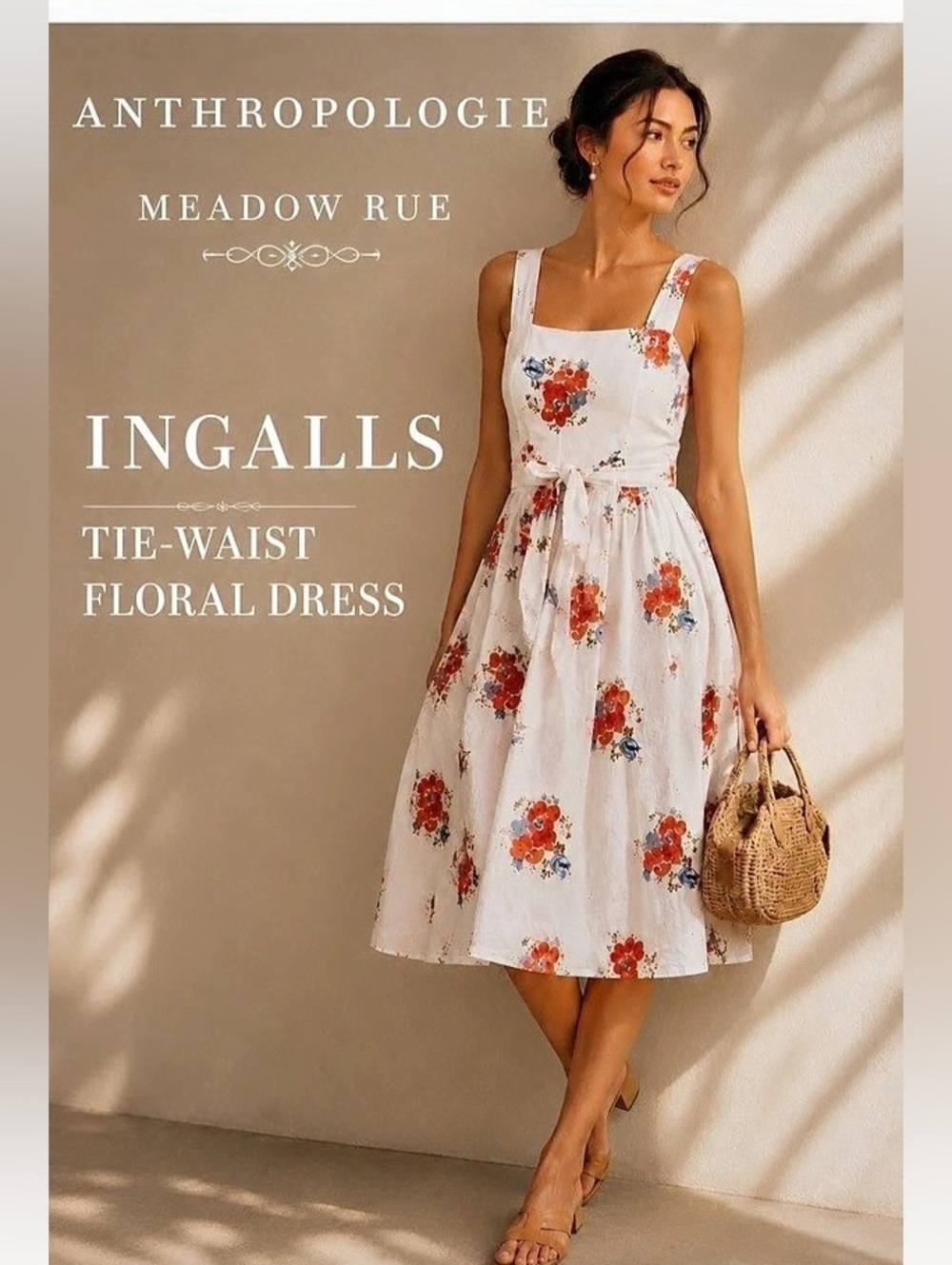 Anthropologie Meadow Rue Ingalls Floral Tie Waist Cotton Dress Women’s 6 Boho